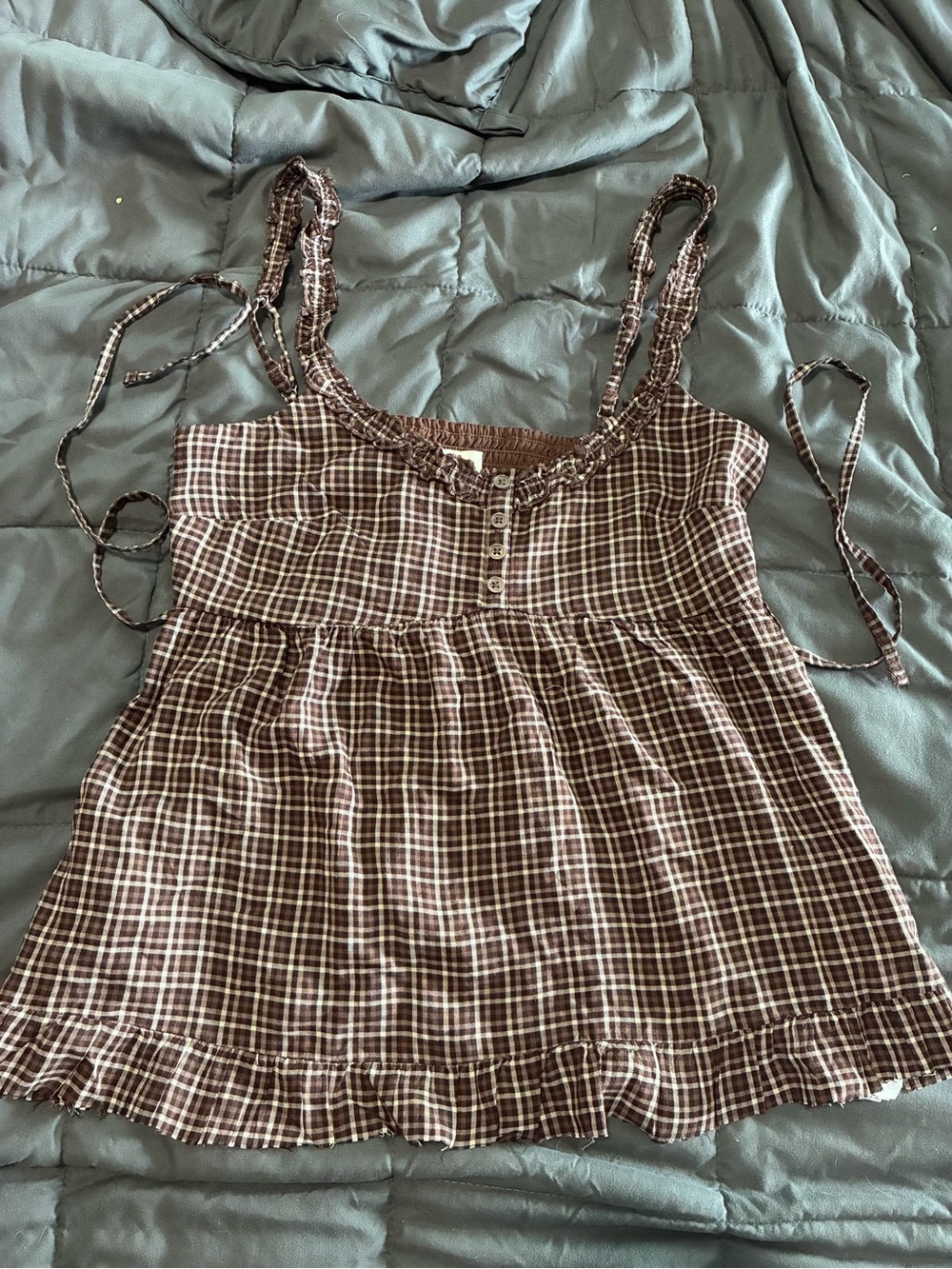 Hollister Brown Plaid Tie-Shoulder Cami